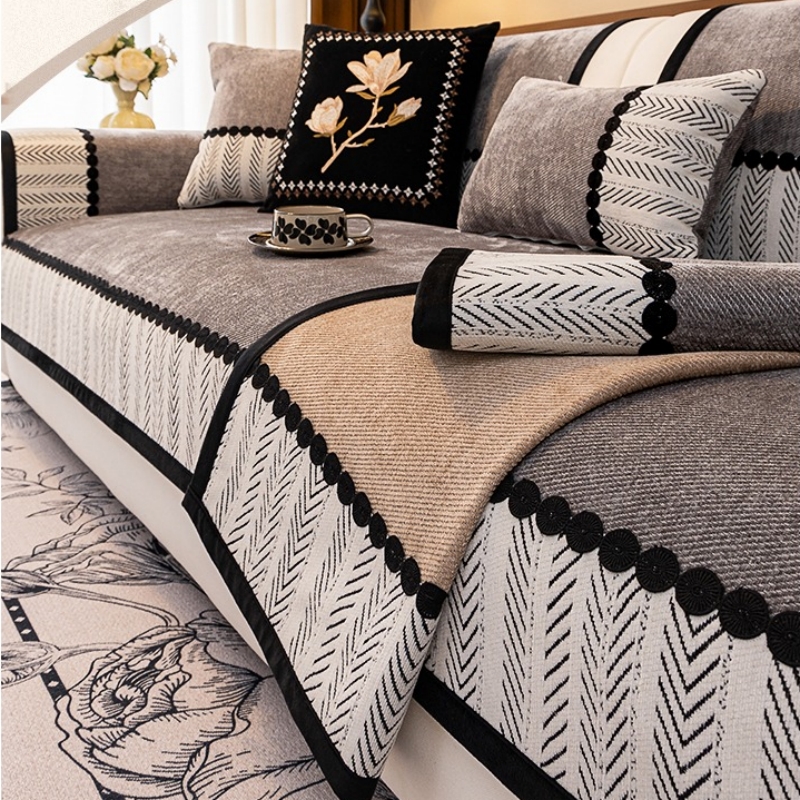 Washer Toss Set - Contrast Hem Twill Chenille Sofa Cover