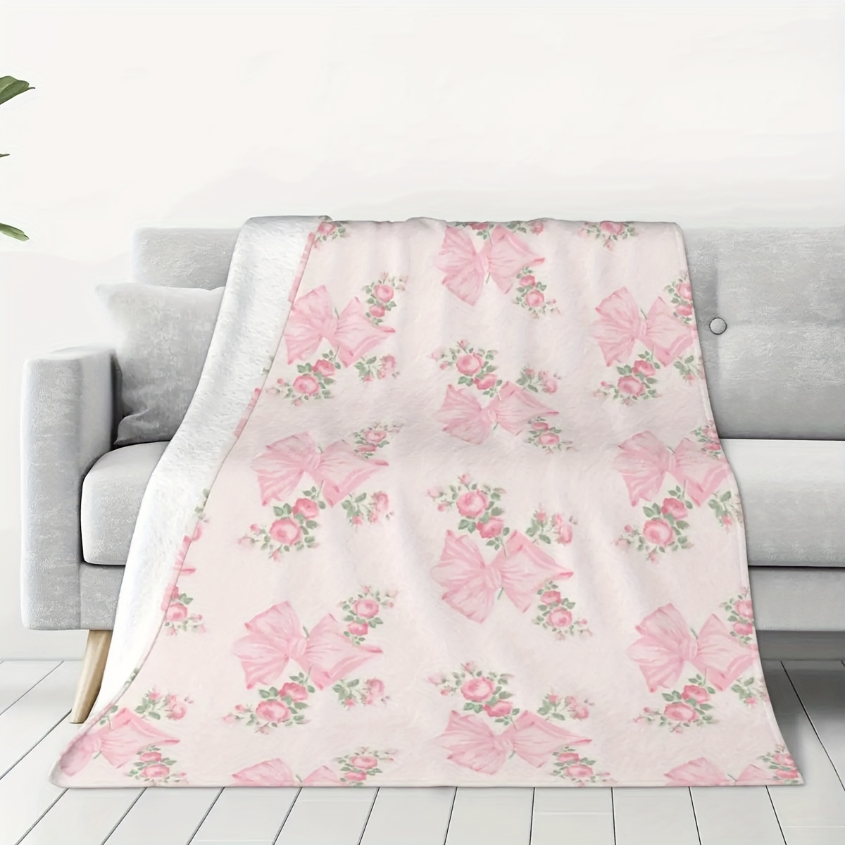 Washer Toss Set - Soft Cozy Pink Bow Floral Flannel